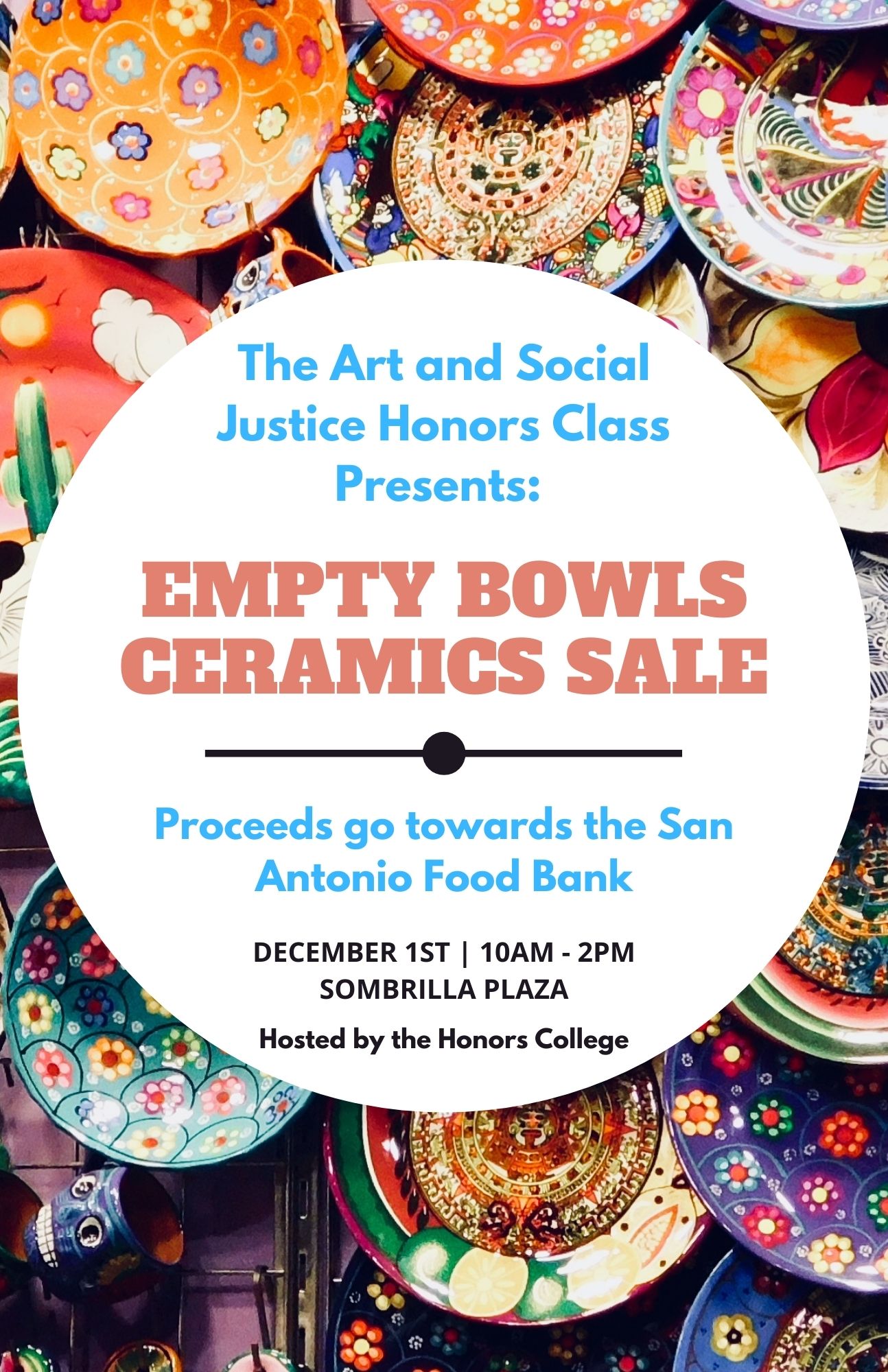 Empty Bowls Ceramics Sale. Sombrilla Plaza UTSA.
